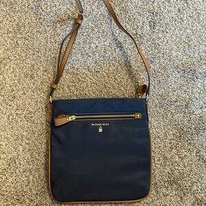 Michael Kors Blue and Brown Messenger Bag with Gold Hardware